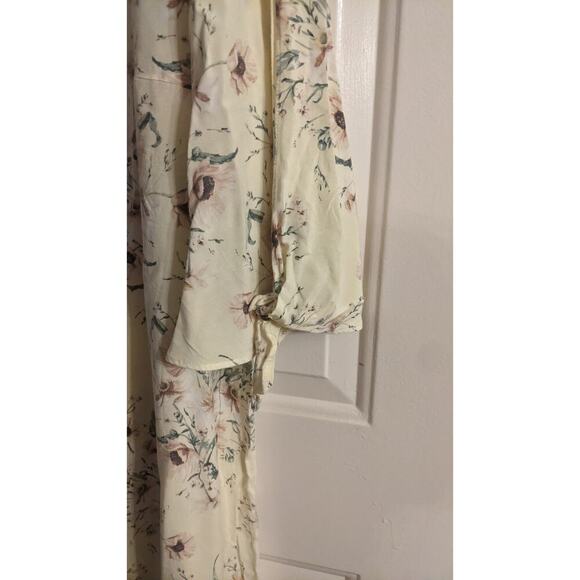 H&M Floral Pale Yellow Sheath Dress with Tie Sleeves,, Size 12 - Picture 3 of 8